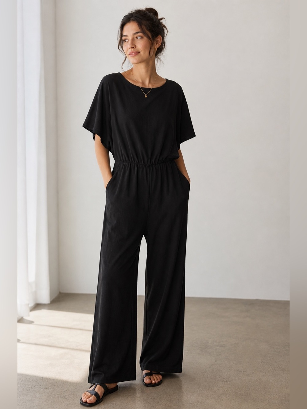 H by Halston Black Batwing Jumpsuit Sz Small